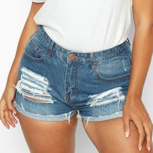Boohoo Plus Ripped Jean Short Shorts